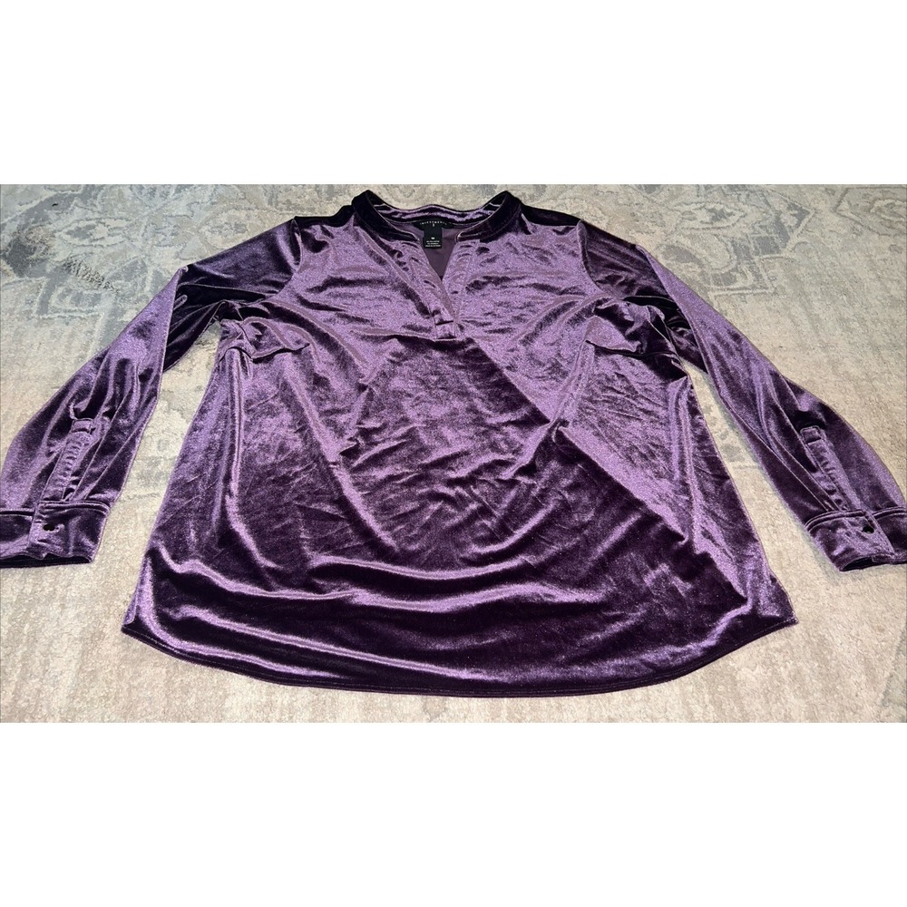 Investments Womens V Neck Velour Purple  Long Sleeve Shirt Sz‎ 1X
